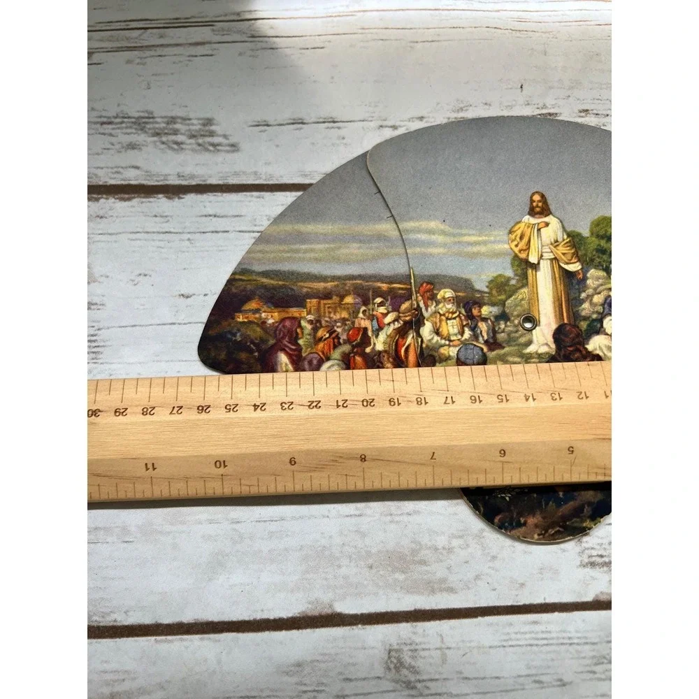 Vintage Collectible Ladies Expandable Cardboard Sermon on the Mount Folding Fan